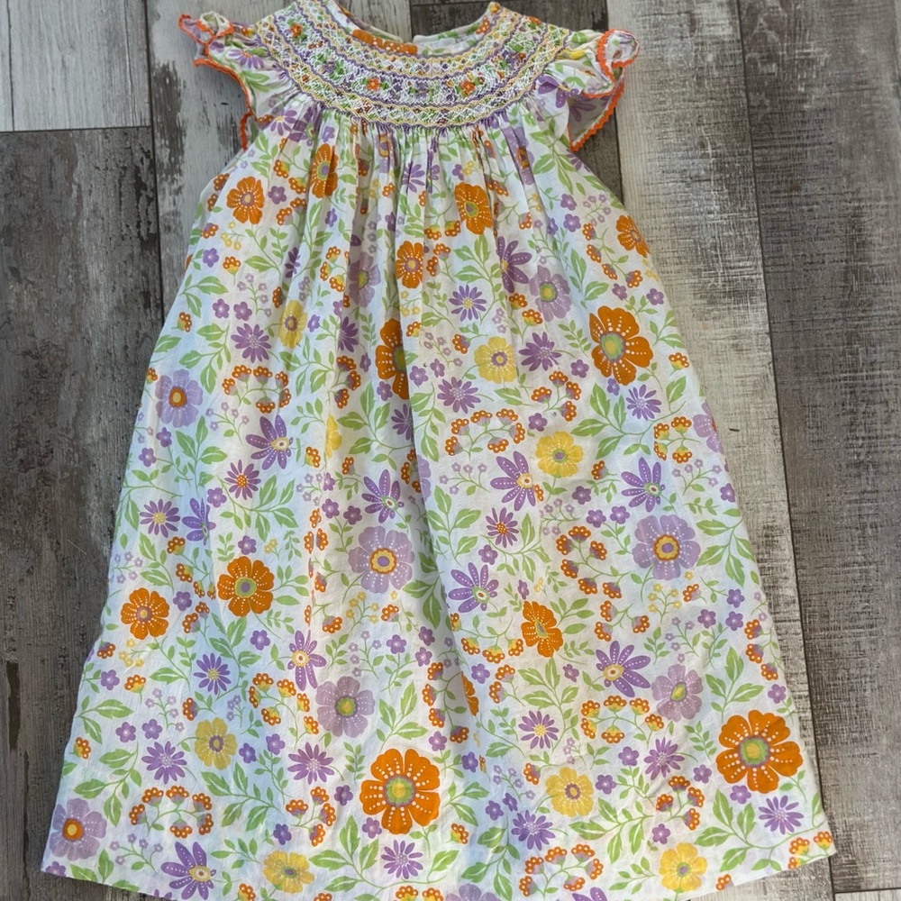 Anavini White Floral Smocked Sundress with Flutter Sleeves